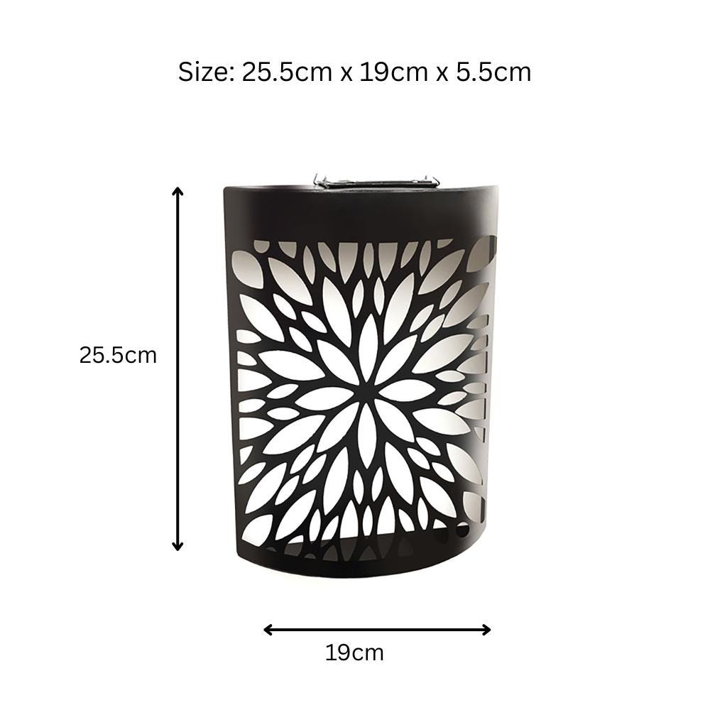 Small Metal Curved Abstract Flower Solar Wall Panel – 25.5 x 19 x 5.5 CM | Solar-Powered Outdoor Wall Art | LED Metal Garden Panel for Patio