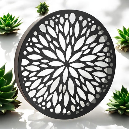 Metal Abstract Flower Solar Wall Panel – 40 x 40 x 5 CM | Solar-Powered Outdoor Wall Art | Metal Garden Panel with LED Light for Patio