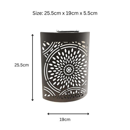 Small Metal Curved Moroccan Solar Wall Panel – 25.5 x 19 x 5.5 CM | Solar-Powered Outdoor Wall Art | Weatherproof Garden Panel for Patio