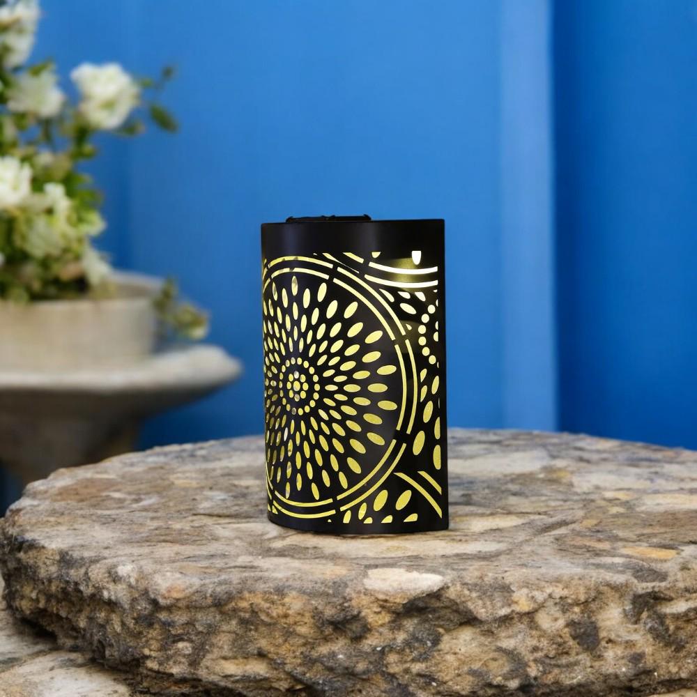 Small Metal Curved Moroccan Solar Wall Panel – 25.5 x 19 x 5.5 CM | Solar-Powered Outdoor Wall Art | Weatherproof Garden Panel for Patio