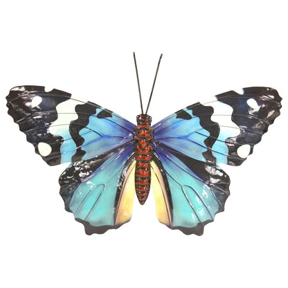 Medium Metal Blue Butterfly Wall Art – 23 x 34 x 1 CM | Hand-Painted 3D Butterfly Décor | Weatherproof Metal Wall Decoration for Garden