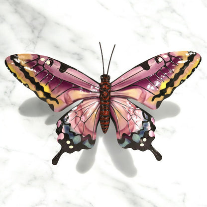 Medium Metal Pink Butterfly Wall Art – 24 x 37 x 1 CM | Hand-Painted 3D Butterfly Decoration | Weatherproof Metal Wall Décor for Garden