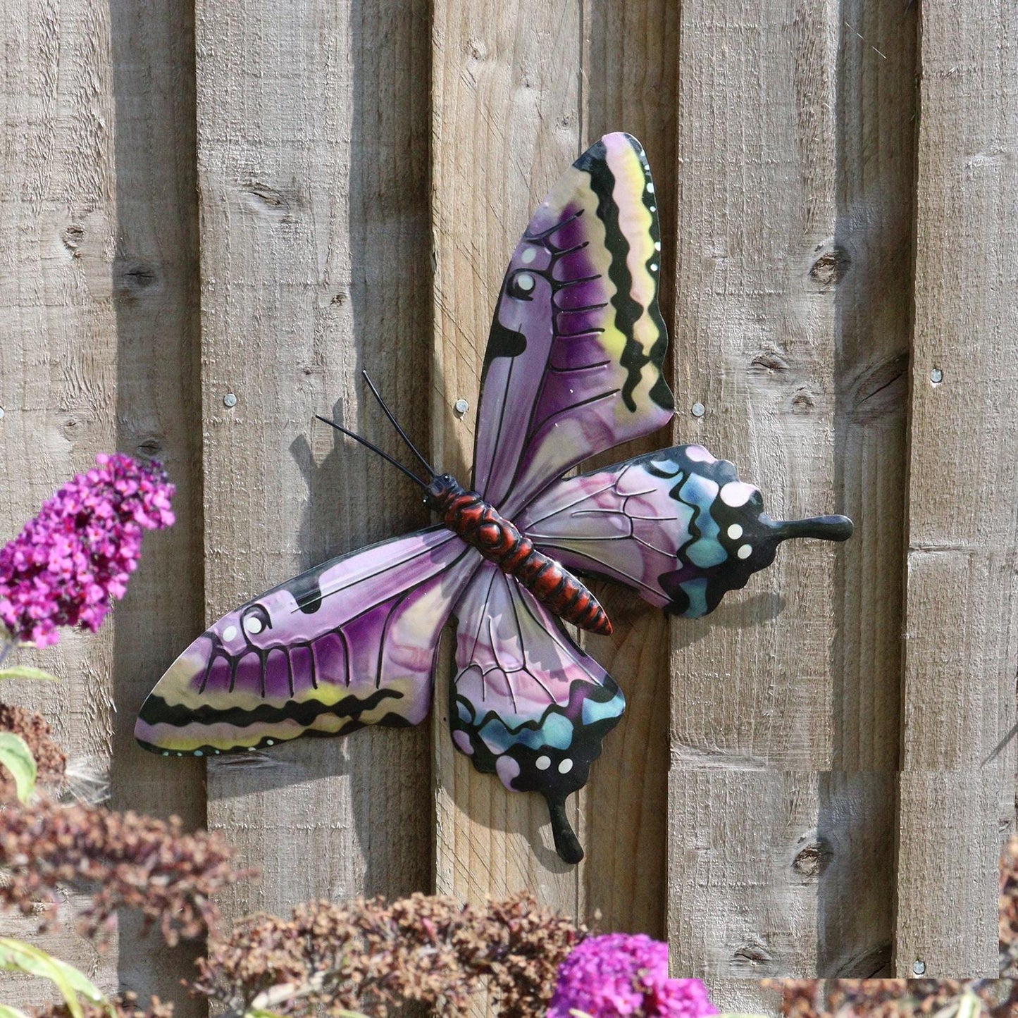 Medium Metal Pink Butterfly Wall Art – 24 x 37 x 1 CM | Hand-Painted 3D Butterfly Decoration | Weatherproof Metal Wall Décor for Garden