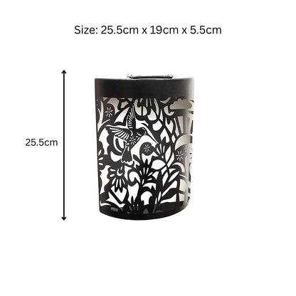 Small Metal Curved Hummingbird Solar Wall Panel – 25.5 x 19 x 5.5 CM | Solar-Powered LED Garden Wall Art | Weatherproof Metal Outdoor Décor