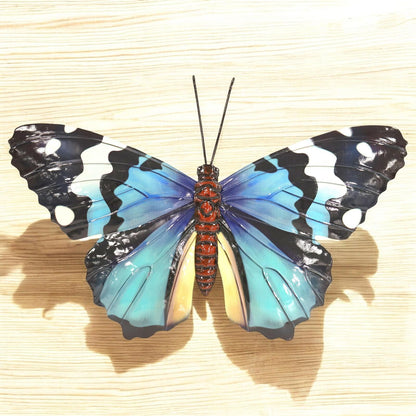 Medium Metal Blue Butterfly Wall Art – 23 x 34 x 1 CM | Hand-Painted 3D Butterfly Décor | Weatherproof Metal Wall Decoration for Garden