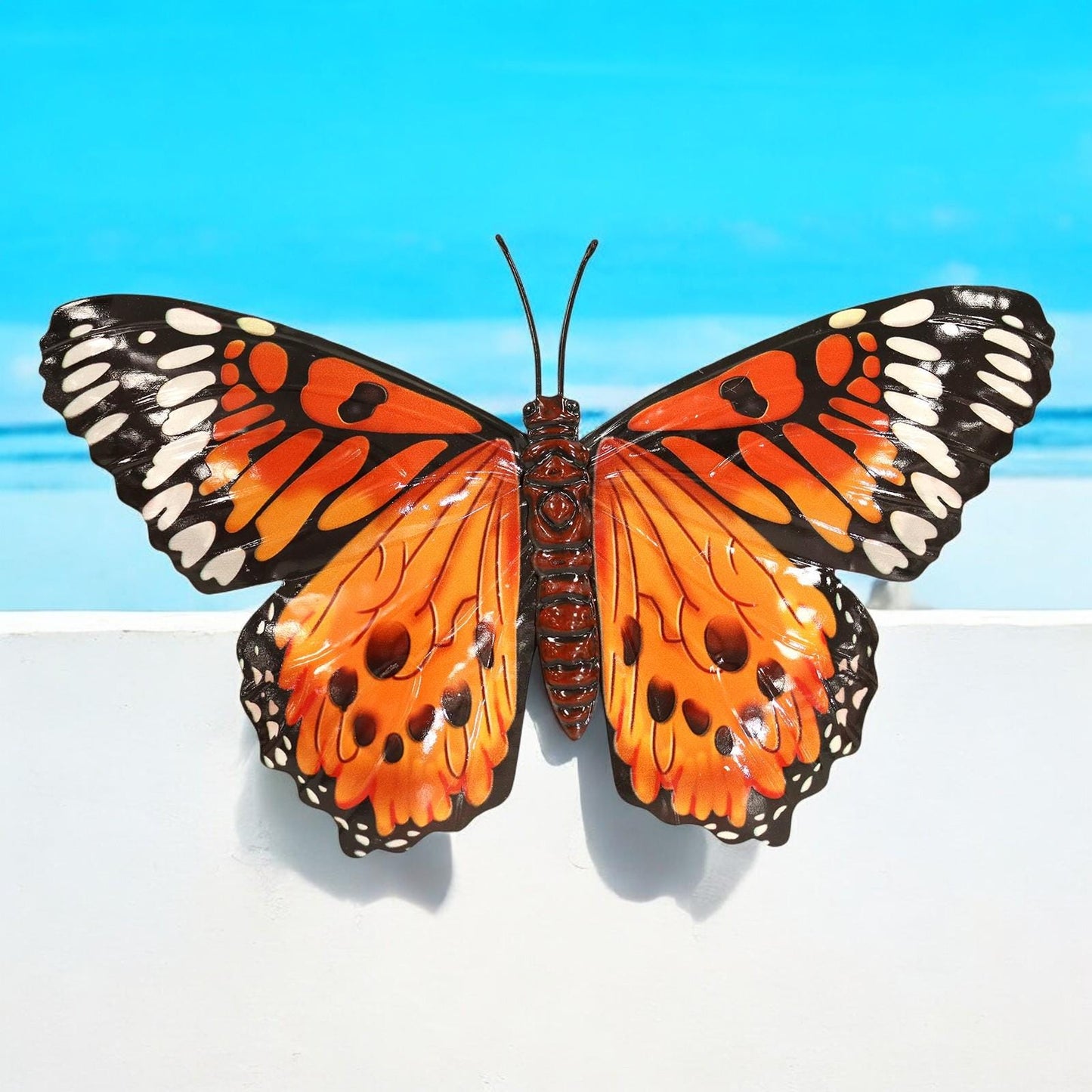 Medium Metal Orange Butterfly Wall Art – 23 x 34 x 1 CM | 3D Hand-Painted Metal Butterfly Decoration | Weatherproof Indoor & Outdoor