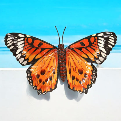 Medium Metal Orange Butterfly Wall Art – 23 x 34 x 1 CM | 3D Hand-Painted Metal Butterfly Decoration | Weatherproof Indoor & Outdoor
