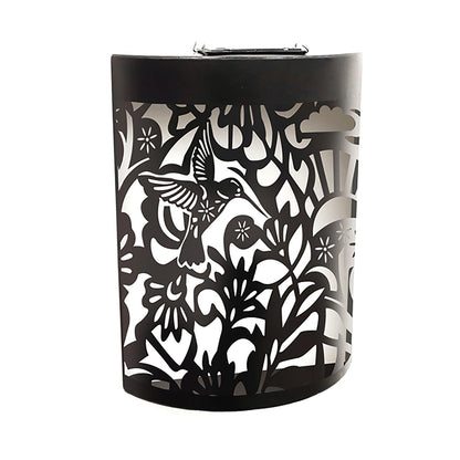Small Metal Curved Hummingbird Solar Wall Panel – 25.5 x 19 x 5.5 CM | Solar-Powered LED Garden Wall Art | Weatherproof Metal Outdoor Décor