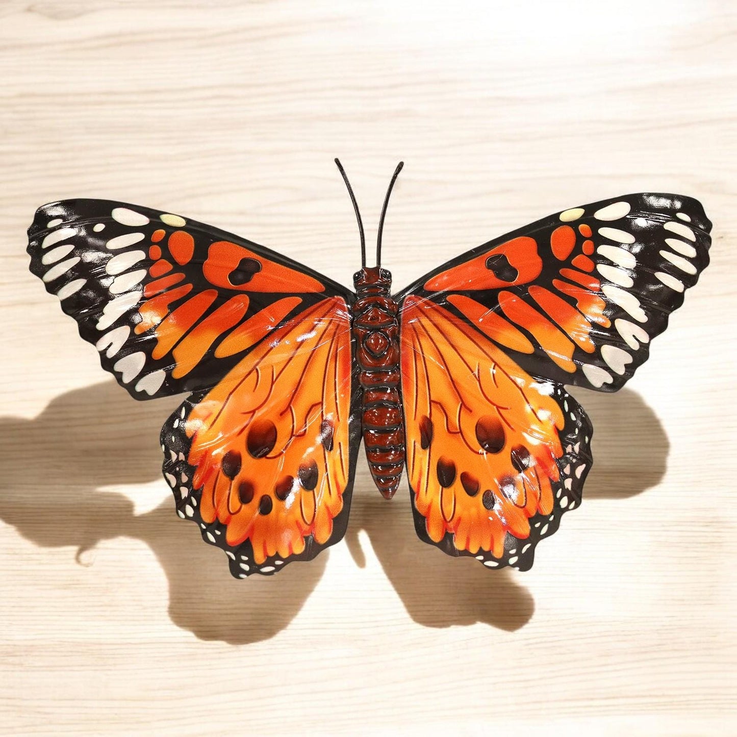 Medium Metal Orange Butterfly Wall Art – 23 x 34 x 1 CM | 3D Hand-Painted Metal Butterfly Decoration | Weatherproof Indoor & Outdoor