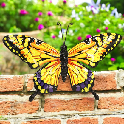 Metal Yellow Butterfly Wall Art – 32 x 49 x 1 CM | 3D Hand-Painted Metal Butterfly Décor | Weatherproof Indoor & Outdoor Wall Decoration