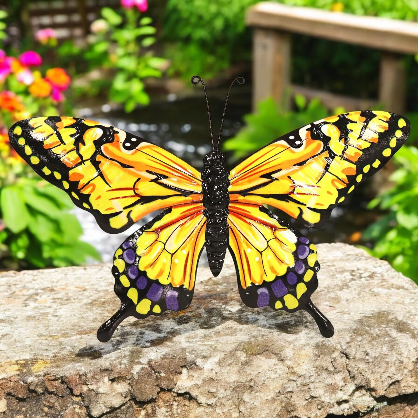Metal Yellow Butterfly Wall Art – 32 x 49 x 1 CM | 3D Hand-Painted Metal Butterfly Décor | Weatherproof Indoor & Outdoor Wall Decoration