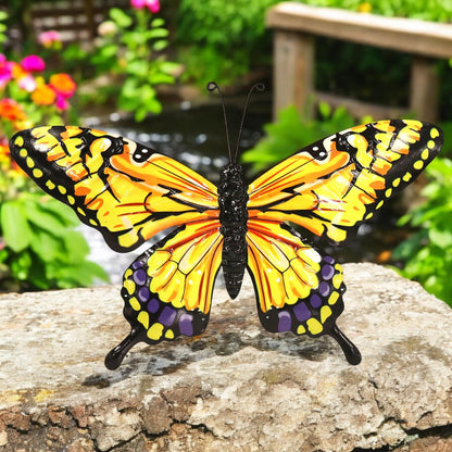 Metal Yellow Butterfly Wall Art – 32 x 49 x 1 CM | 3D Hand-Painted Metal Butterfly Décor | Weatherproof Indoor & Outdoor Wall Decoration