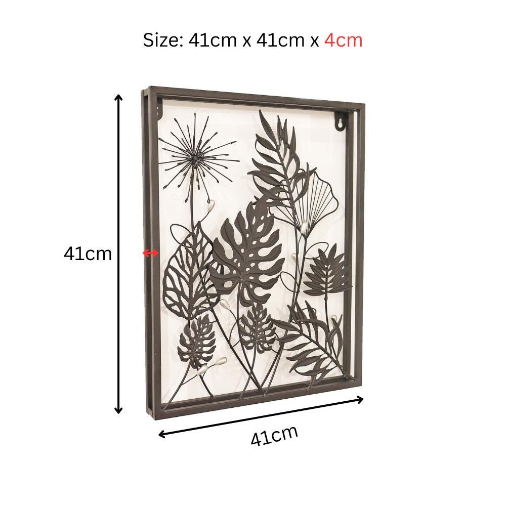 Square Floral 3D Wall Décor – 41 x 41 x 4 CM | Handcrafted Metal Flower Art | Elegant Indoor & Outdoor