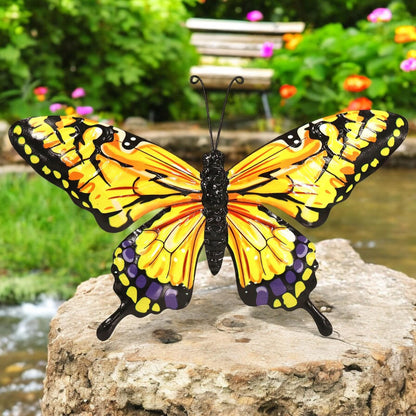 Metal Yellow Butterfly Wall Art – 32 x 49 x 1 CM | 3D Hand-Painted Metal Butterfly Décor | Weatherproof Indoor & Outdoor Wall Decoration