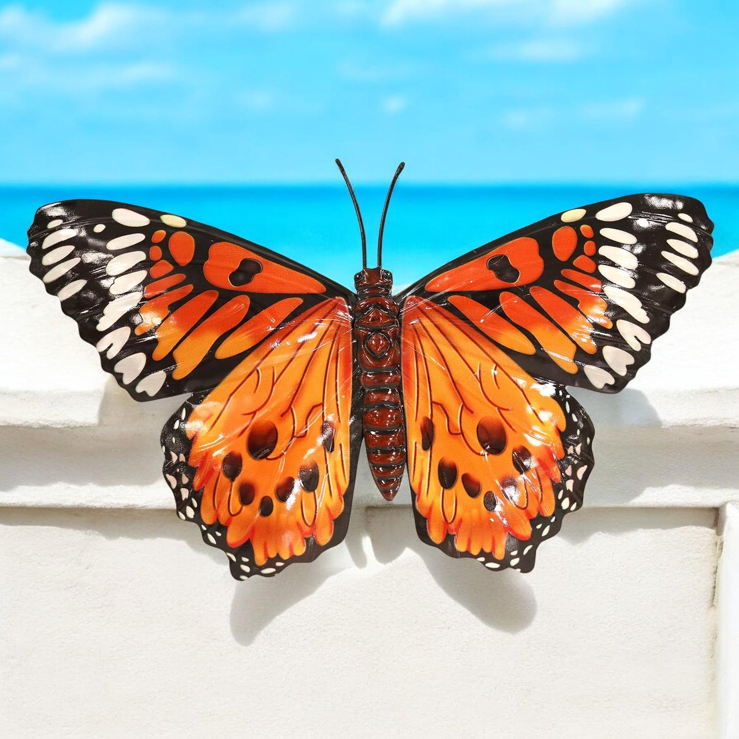 Large Metal Orange Butterfly Wall Art – 32 x 49 x 1 CM | 3D Hand-Painted Metal Butterfly Décor | Indoor & Outdoor