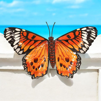 Large Metal Orange Butterfly Wall Art – 32 x 49 x 1 CM | 3D Hand-Painted Metal Butterfly Décor | Indoor & Outdoor