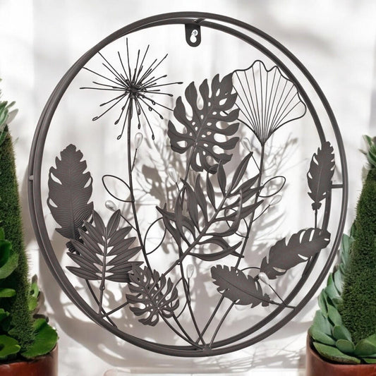 Circle Floral 3D Wall Décor – 40 x 40 x 5 CM | Handcrafted Metal Flower Wall Art | Elegant Indoor & Outdoor