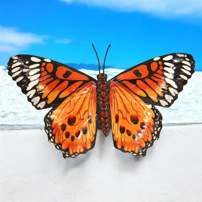 Large Metal Orange Butterfly Wall Art – 32 x 49 x 1 CM | 3D Hand-Painted Metal Butterfly Décor | Indoor & Outdoor