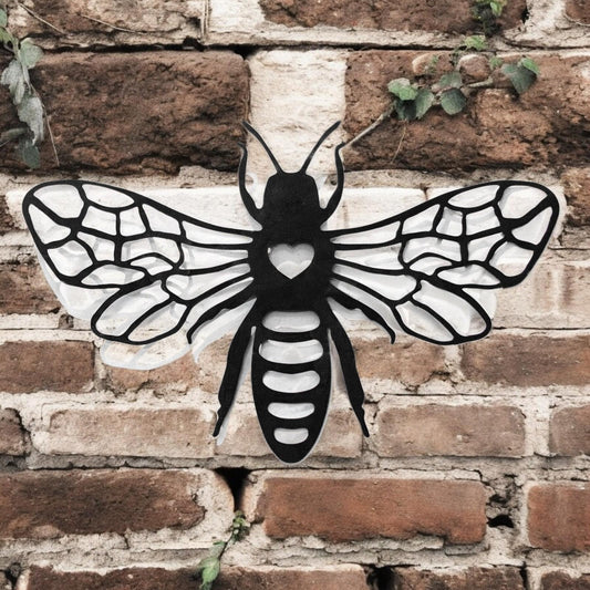 Black Metal Honey Bee Silhouette Wall Art – 24 x 38 CM | Decorative Bee Wall Hanging for Indoor & Outdoor