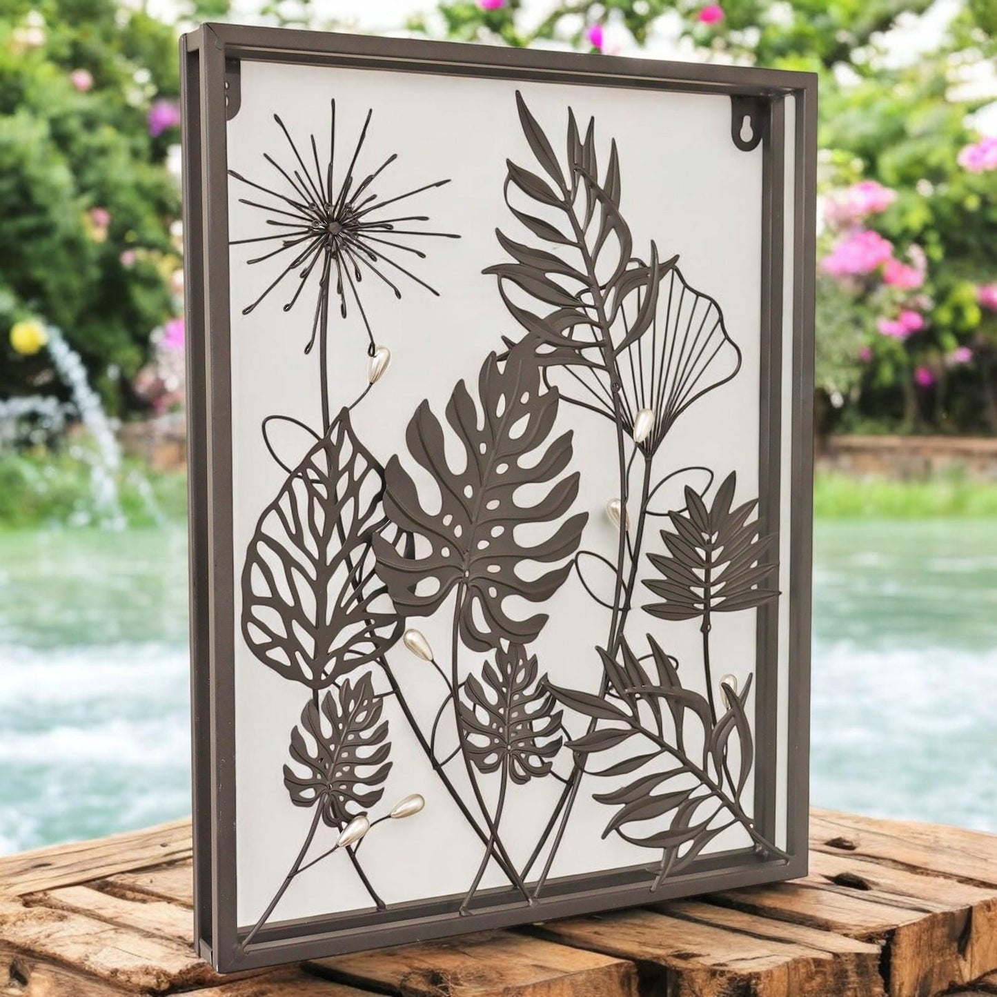 Square Floral 3D Wall Décor – 41 x 41 x 4 CM | Handcrafted Metal Flower Art | Elegant Indoor & Outdoor