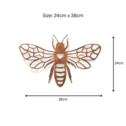 Rusted Metal Honey Bee Silhouette Wall Art – 24 x 38 CM | Rustic Bee Wall Hanging for Indoor & Outdoor