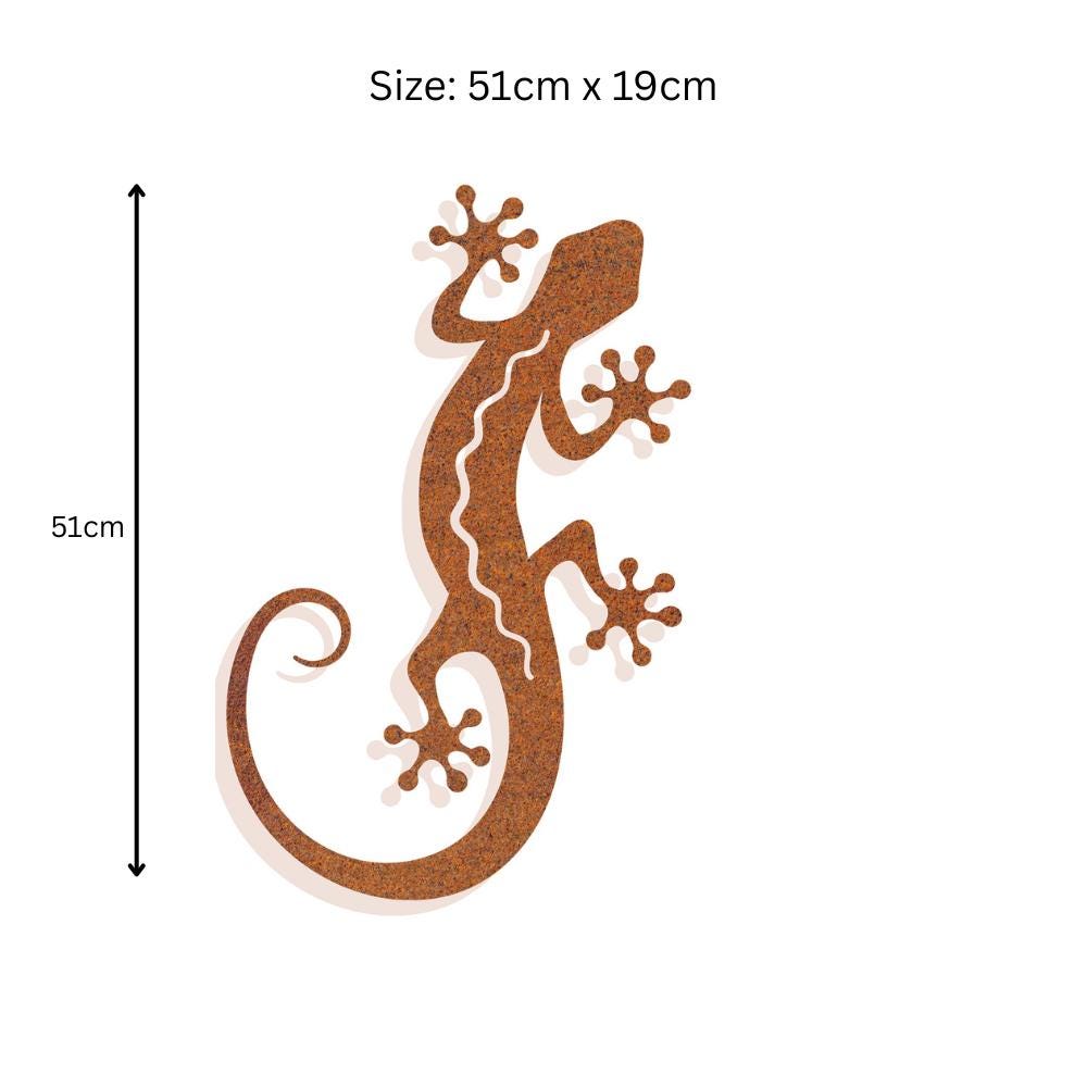 Rusted Metal Gecko Silhouette Wall Art – 51 x 19 CM | Rustic Lizard Wall Décor for Indoor & Outdoor