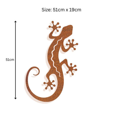 Rusted Metal Gecko Silhouette Wall Art – 51 x 19 CM | Rustic Lizard Wall Décor for Indoor & Outdoor
