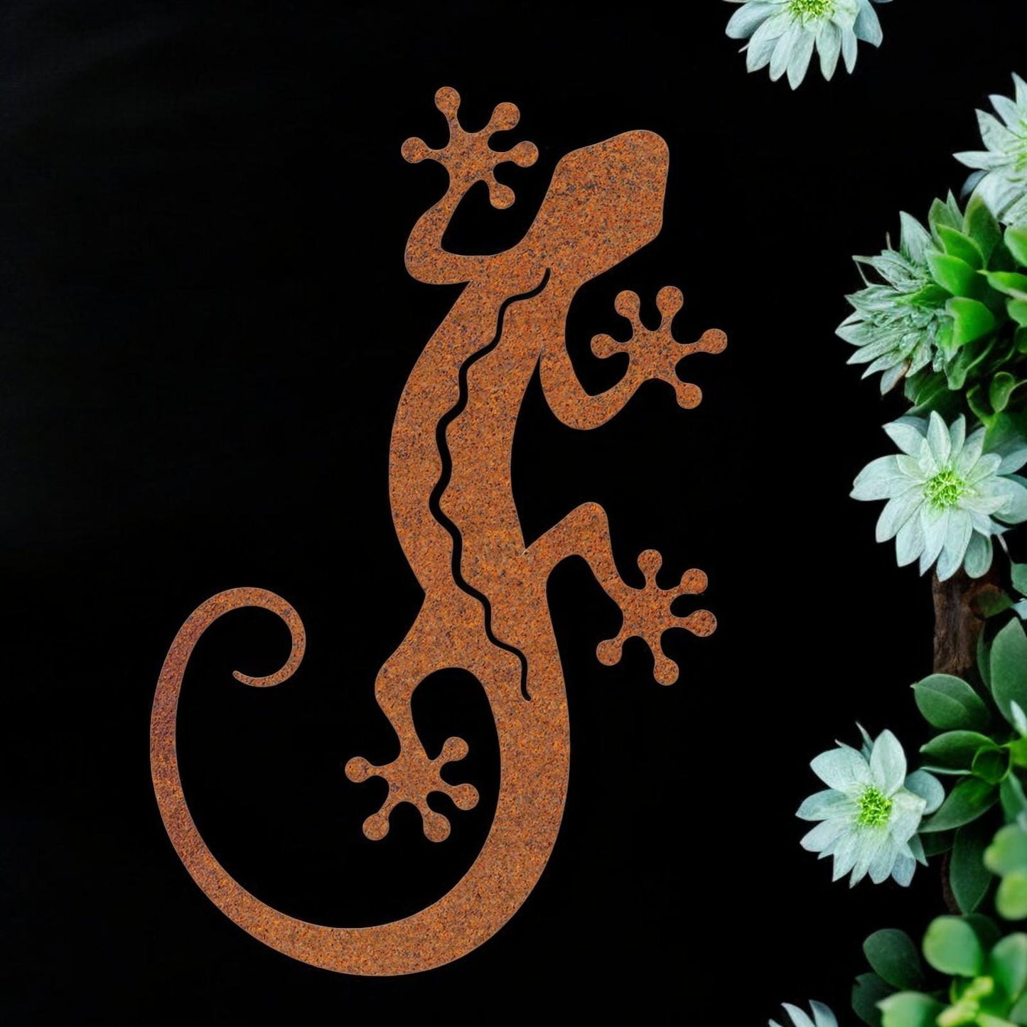 Rusted Metal Gecko Silhouette Wall Art – 51 x 19 CM | Rustic Lizard Wall Décor for Indoor & Outdoor