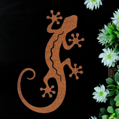Rusted Metal Gecko Silhouette Wall Art – 51 x 19 CM | Rustic Lizard Wall Décor for Indoor & Outdoor