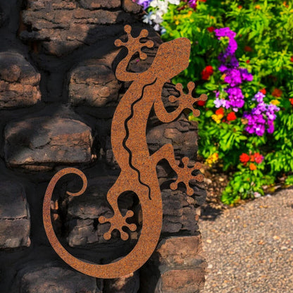 Rusted Metal Gecko Silhouette Wall Art – 51 x 19 CM | Rustic Lizard Wall Décor for Indoor & Outdoor
