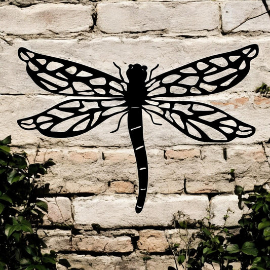 Black Metal Dragonfly Silhouette Wall Art – 24 x 38 CM | Elegant Metal Dragonfly Décor for Indoor & Outdoor