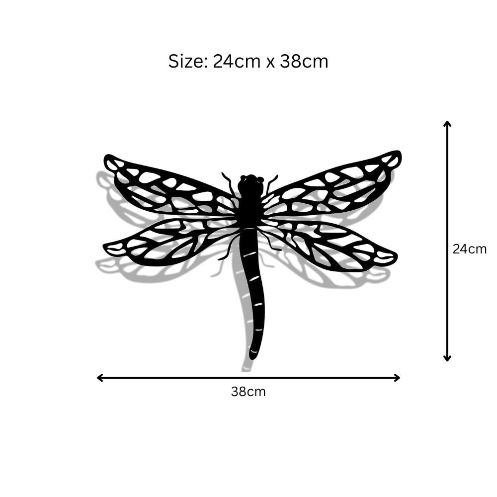 Black Metal Dragonfly Silhouette Wall Art – 24 x 38 CM | Elegant Metal Dragonfly Décor for Indoor & Outdoor