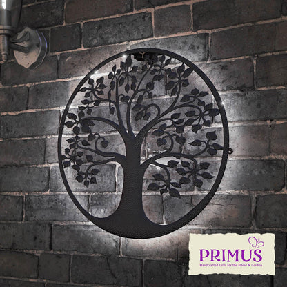 Tree of Life Silhouette Solar Backlit Wall Art – 50 x 50 CM | Metal LED Lighted Wall Décor for Indoor & Outdoor