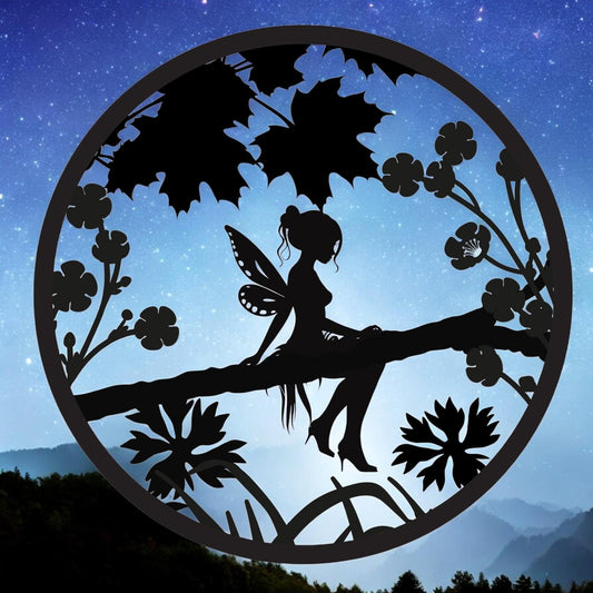 Fairy Silhouette Solar Backlit Wall Art – 50 x 50 CM | Solar-Powered Metal LED Wall Décor for Indoor & Outdoor |  Garden Art