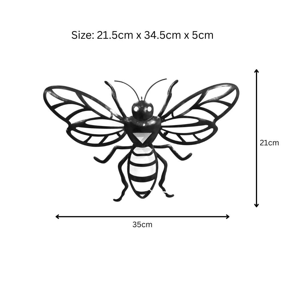 Bee Solar Backlit Wall Art – 21.5 x 34.5 CM | Solar-Powered Metal LED Wall Décor | Weatherproof Honeybee Garden Art for Patio
