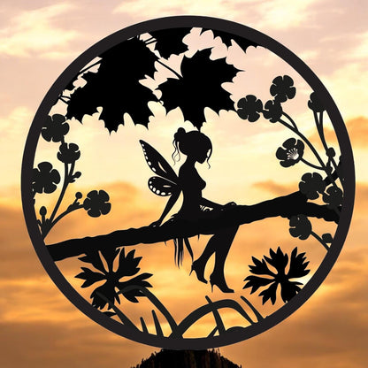 Fairy Silhouette Solar Backlit Wall Art – 50 x 50 CM | Solar-Powered Metal LED Wall Décor for Indoor & Outdoor |  Garden Art