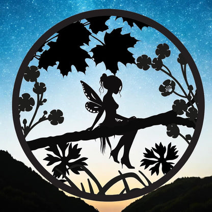 Fairy Silhouette Solar Backlit Wall Art – 50 x 50 CM | Solar-Powered Metal LED Wall Décor for Indoor & Outdoor |  Garden Art