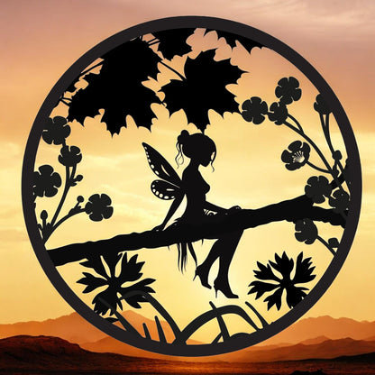 Fairy Silhouette Solar Backlit Wall Art – 50 x 50 CM | Solar-Powered Metal LED Wall Décor for Indoor & Outdoor |  Garden Art