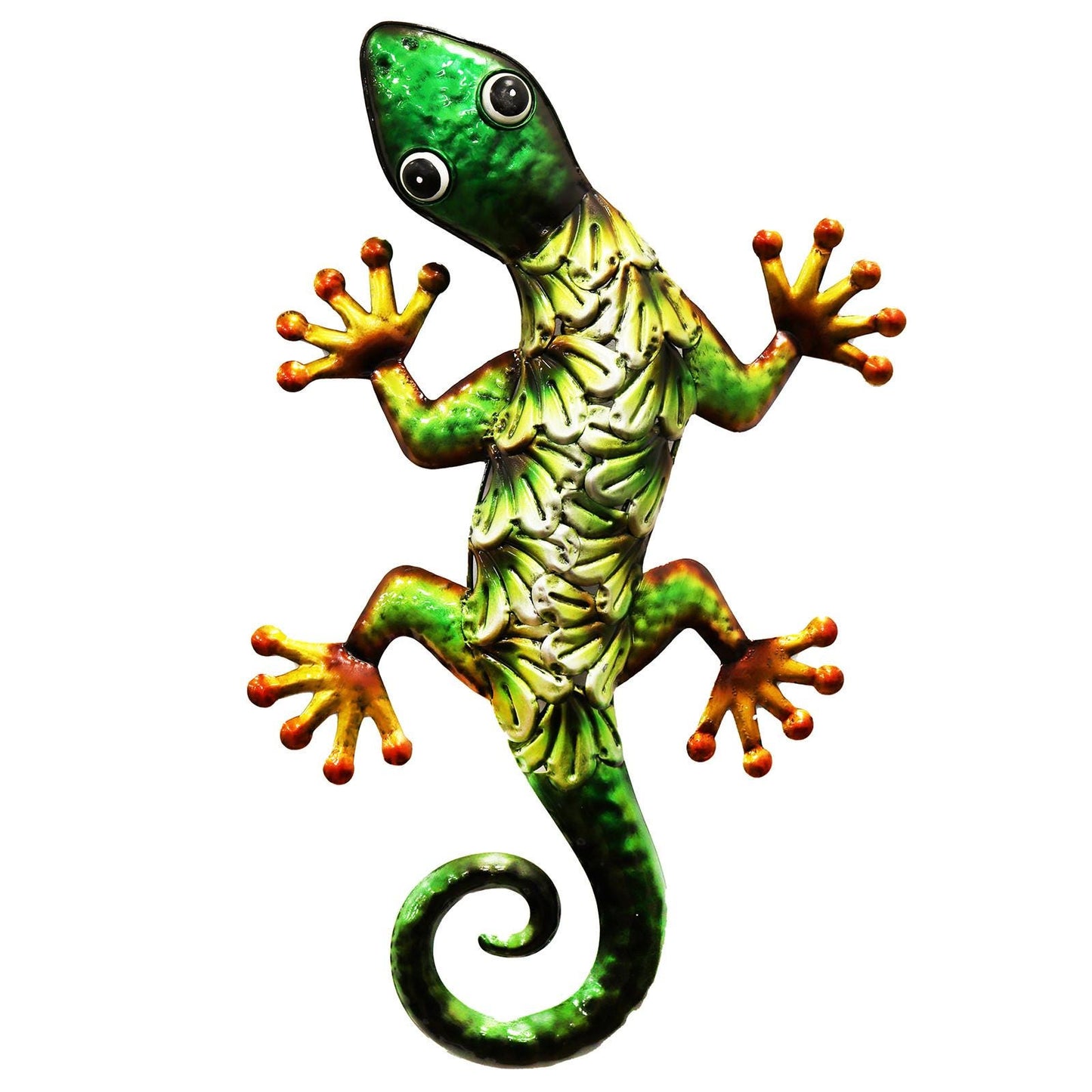 Metallic Green Gecko Wall Art – 39 x 18 x 3.2 CM | Hand-Painted Metal Lizard Decor for Indoor & Outdoor