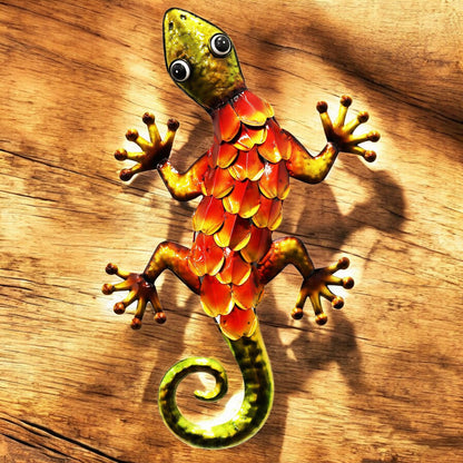 Metallic Orange Gecko Wall Art – 39 x 18 x 3.2 CM | Hand-Painted Metal Lizard