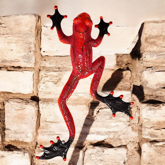 Red Metal Frog Wall Art – 47 x 27 x 5 CM | 3D Hand-Painted Metal Frog Décor