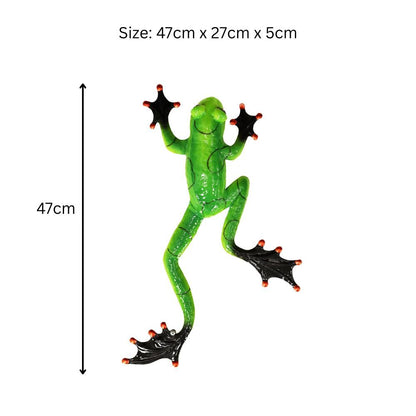 Green Metal Frog Wall Art – 47 x 27 x 5 CM | Hand-Painted 3D Metal Frog Wall Décor