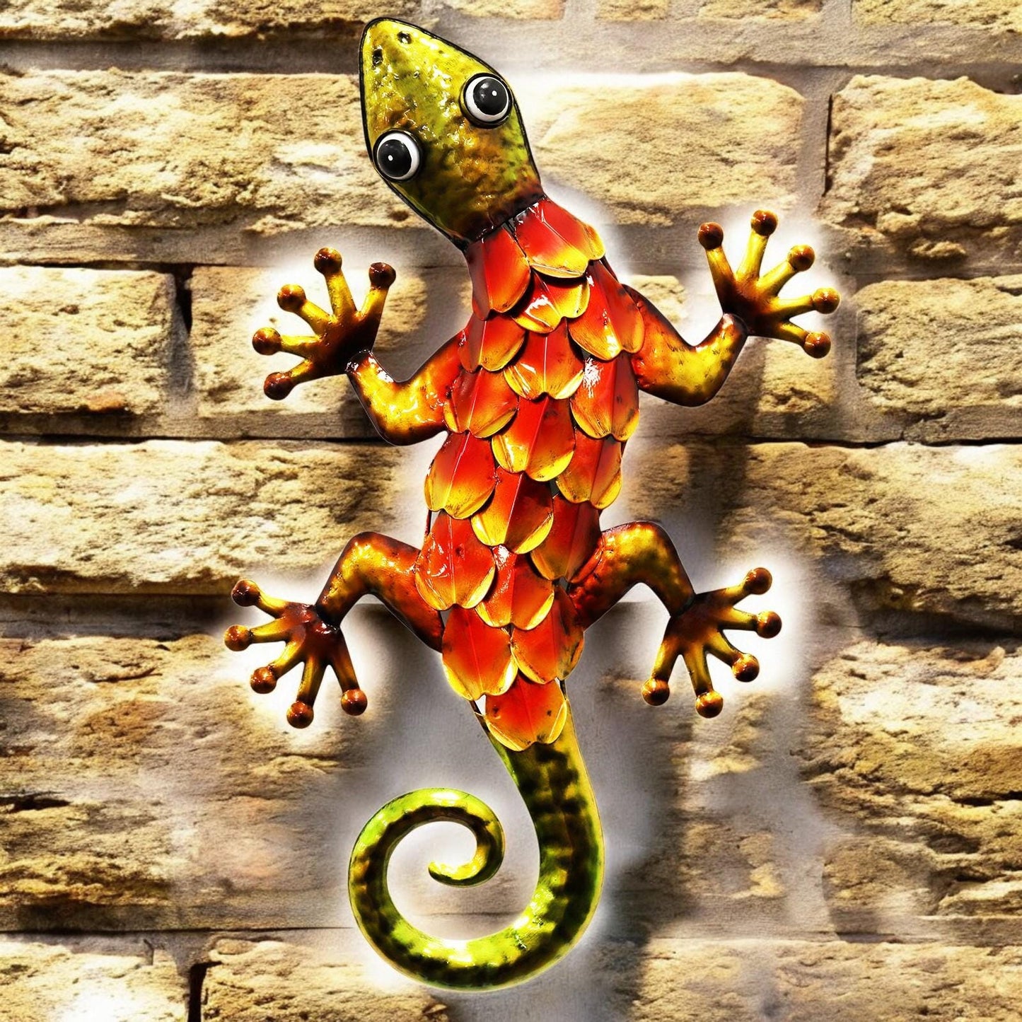 Metallic Orange Gecko Wall Art – 39 x 18 x 3.2 CM | Hand-Painted Metal Lizard