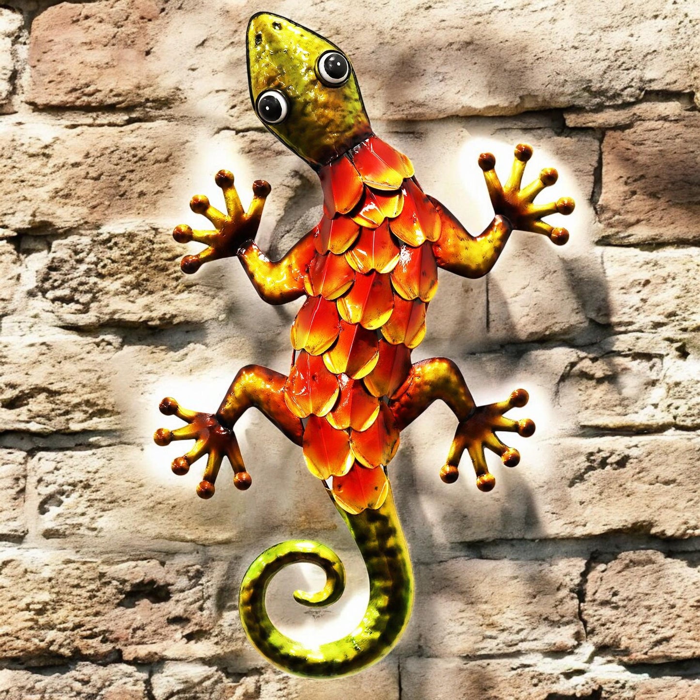 Metallic Orange Gecko Wall Art – 39 x 18 x 3.2 CM | Hand-Painted Metal Lizard
