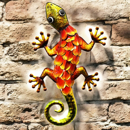 Metallic Orange Gecko Wall Art – 39 x 18 x 3.2 CM | Hand-Painted Metal Lizard