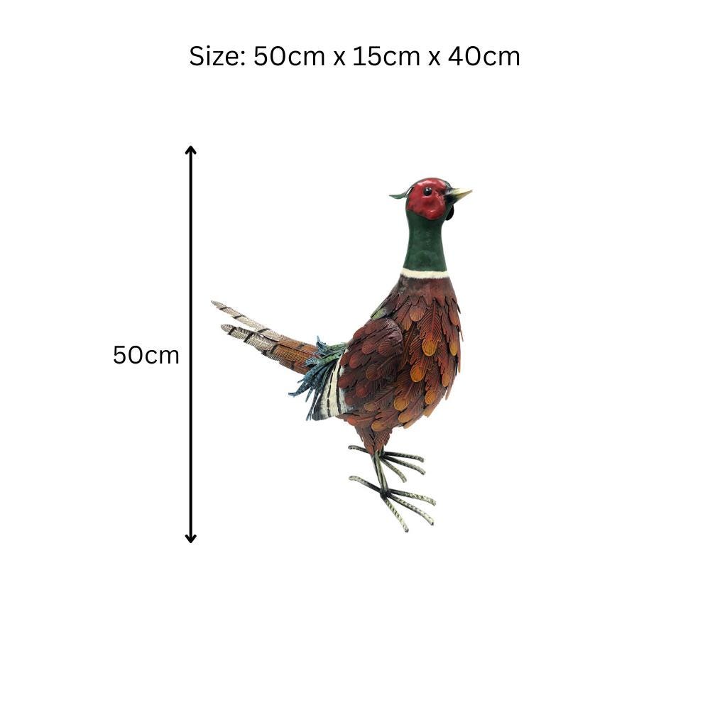 Metal Ring-Necked Pheasant – 50 x 15 x 40 CM | Handcrafted Metal Bird Garden Ornament