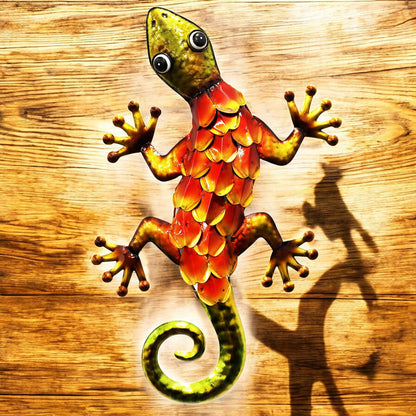 Metallic Orange Gecko Wall Art – 39 x 18 x 3.2 CM | Hand-Painted Metal Lizard