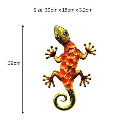 Metallic Orange Gecko Wall Art – 39 x 18 x 3.2 CM | Hand-Painted Metal Lizard