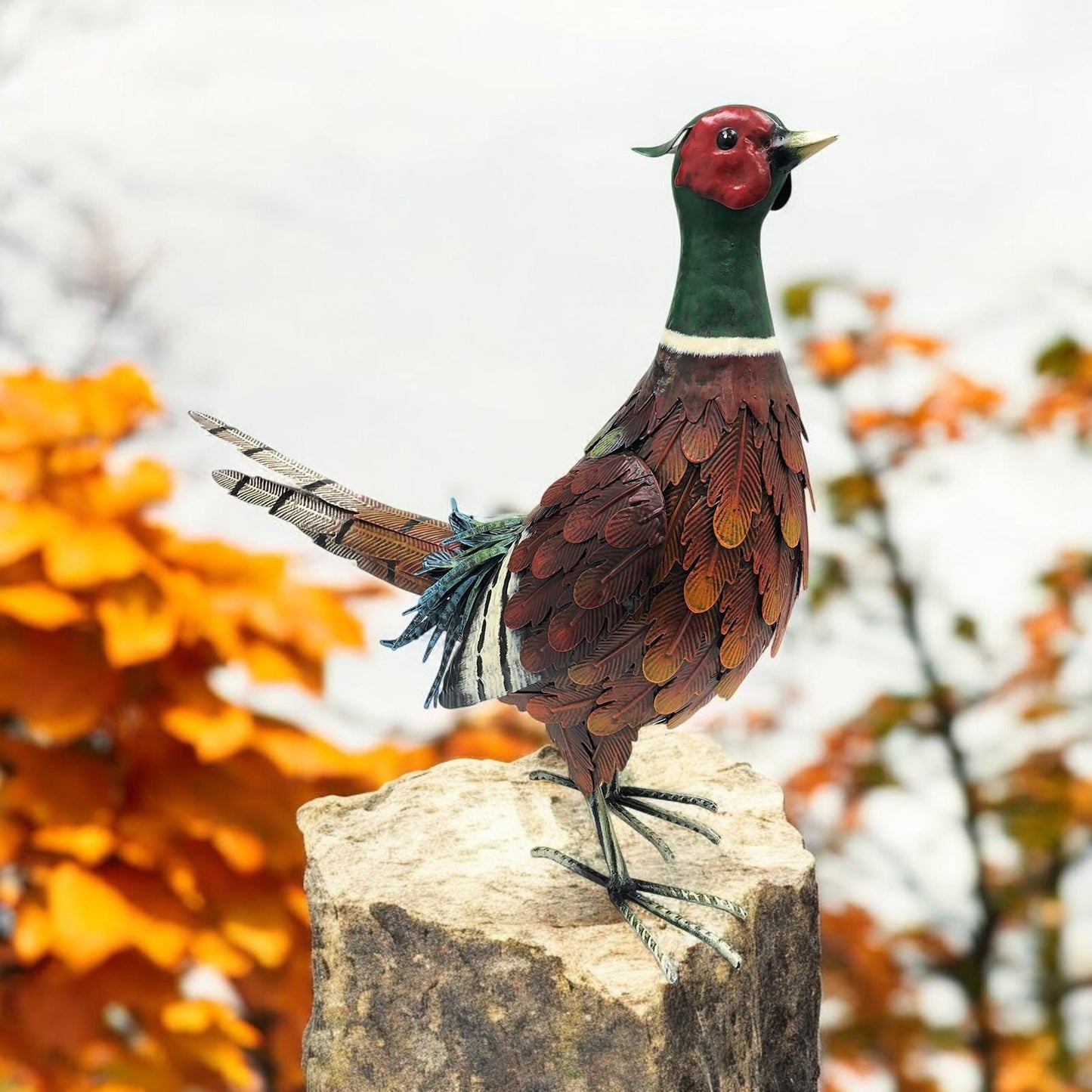 Metal Ring-Necked Pheasant – 50 x 15 x 40 CM | Handcrafted Metal Bird Garden Ornament