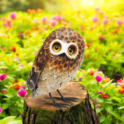 Small Metal Standing Brown Owl – 28 x 20 x 13 CM | Rustic Garden Owl Ornament | Handcrafted